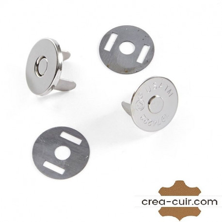Top magnétique extra fort 18 mm nickelé avec rondelles de contre-plaque pour cuir