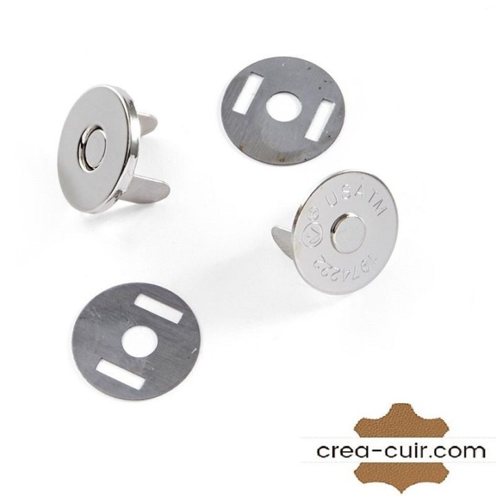 Top magnétique extra fort 18 mm nickelé avec rondelles de contre-plaque pour cuir