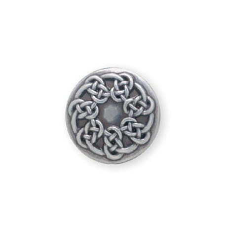 Concho celtique plaqué argent finition antique de 2,5 cm de diamètre, à motifs entrelacés, avec vis de fixation.