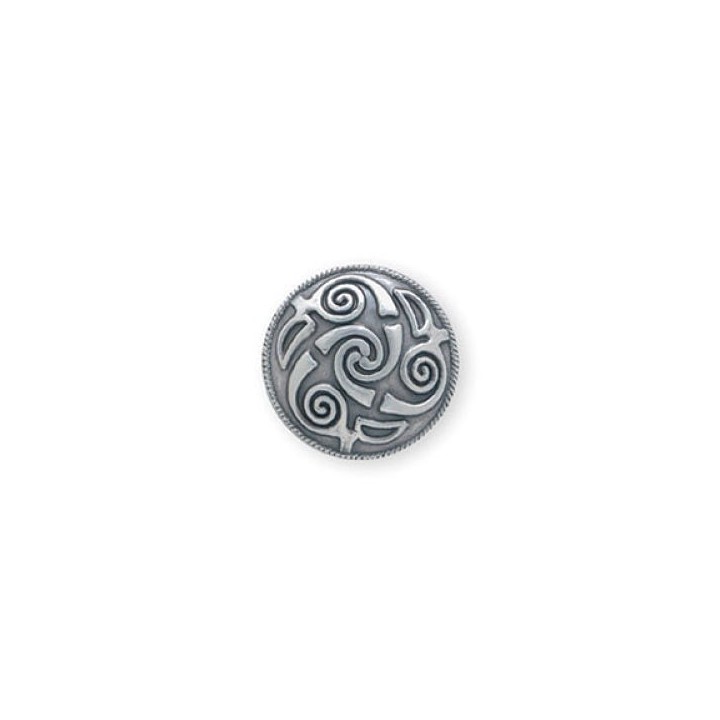 Concho celtique plaqué argent finition antique de 2,5 cm de diamètre, orné de fines sculptures celtiques détaillées.