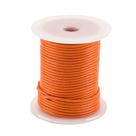 Bobine de 25m de lacet de cuir de buffle rond de 2 mm de diamètre et de couleur orange.
