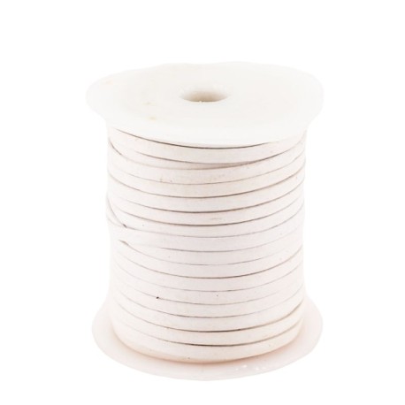 Lacet de cuir plat 3 mm blanc en bobine de 25m