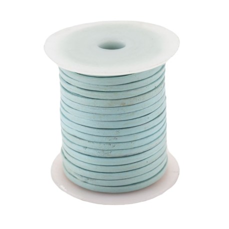 Lacet de cuir de buffle plat 3 mm bleu en bobine de 25m