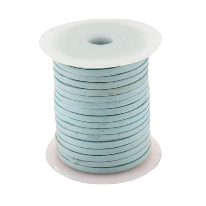 Lacet de cuir de buffle plat 3 mm bleu en bobine de 25m