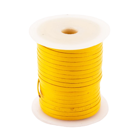 Lacet de cuir plat 3 mm jaune en bobine de 25 metres d'un seul tenant