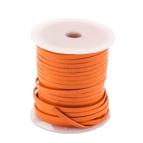 Lacet de cuir plat 3 mm orange en bobine de 25m