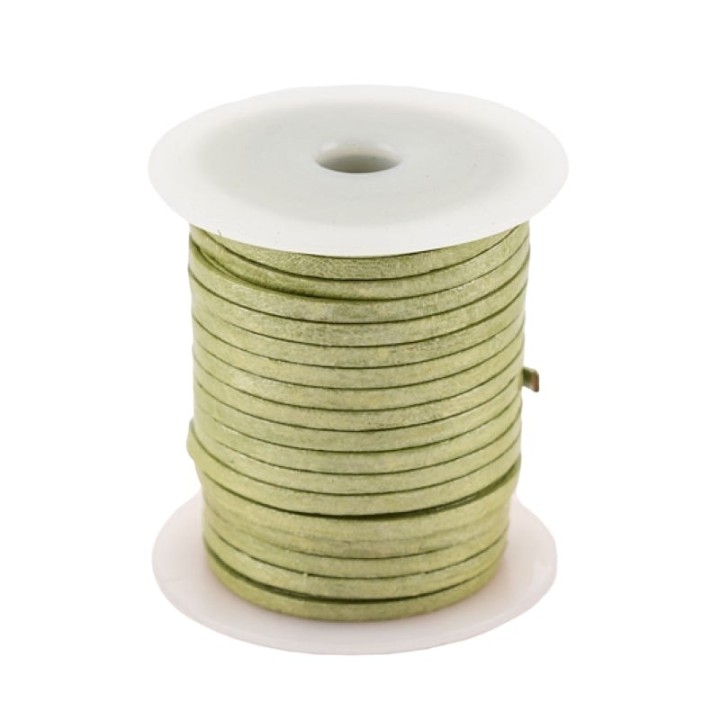 Bobine 25 mètres de lacet de cuir plat 3 mm vert