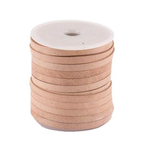 25 mètres de lacet de cuir plat 5 mm de large de couleur naturel