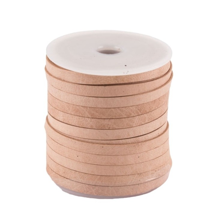 25 mètres de lacet de cuir plat 5 mm de large de couleur naturel