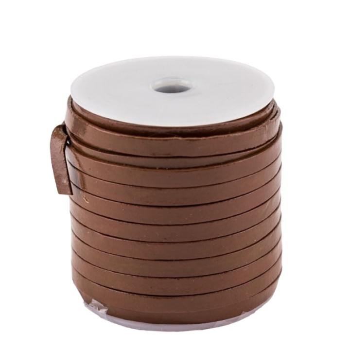 bobine de 25 mètres de lacet de cuir plat 5 mm marron