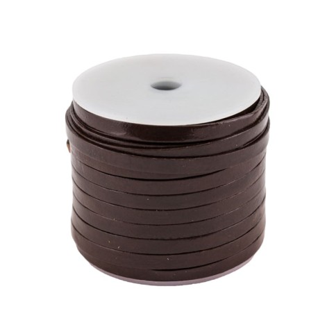 Lacet de cuir plat 5 mm brun en bobine de 25m, qualité supérieure, tannage végétal