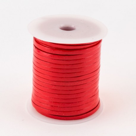 Bobine de 25m de lacet de cuir plat 3 mm rouge
