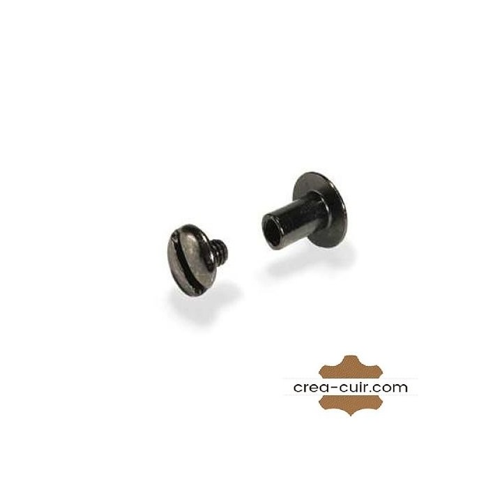 Lot de 10 vis Chicago en acier à finition noire, avec boulon fileté et douille moletée, pour fixation démontable sur cuir.