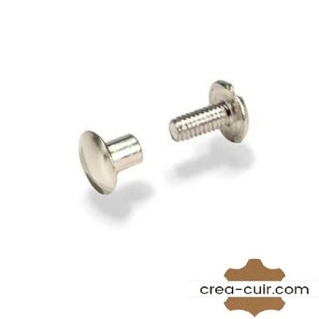 Lot de 10 vis Chicago en acier nickelé, avec boulon fileté et douille à tête moletée, pour fixation démontable sur cuir.