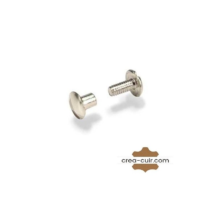 Lot de 10 vis Chicago en acier nickelé, avec boulon fileté et douille à tête moletée, pour fixation démontable sur cuir.