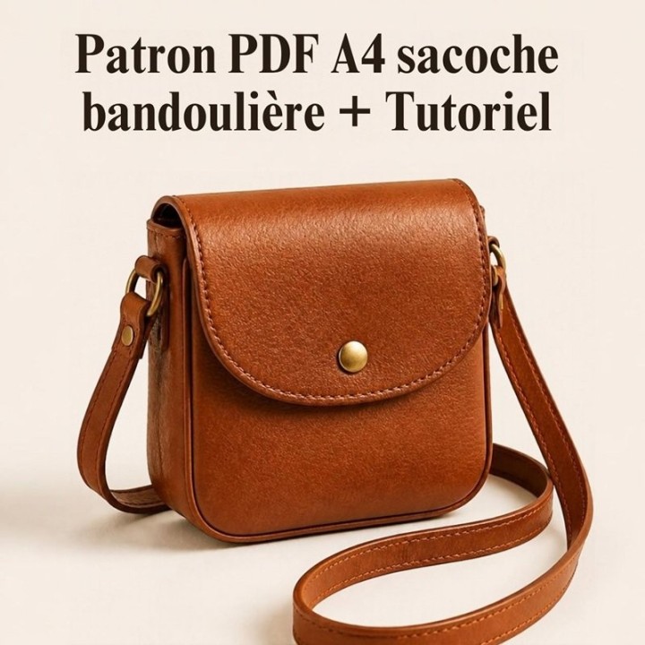 Patron sacoche cuir à bandoulière format PDF A4 avec tutoriel de montage