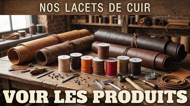 Lacets de cuir plat et rond en bobine